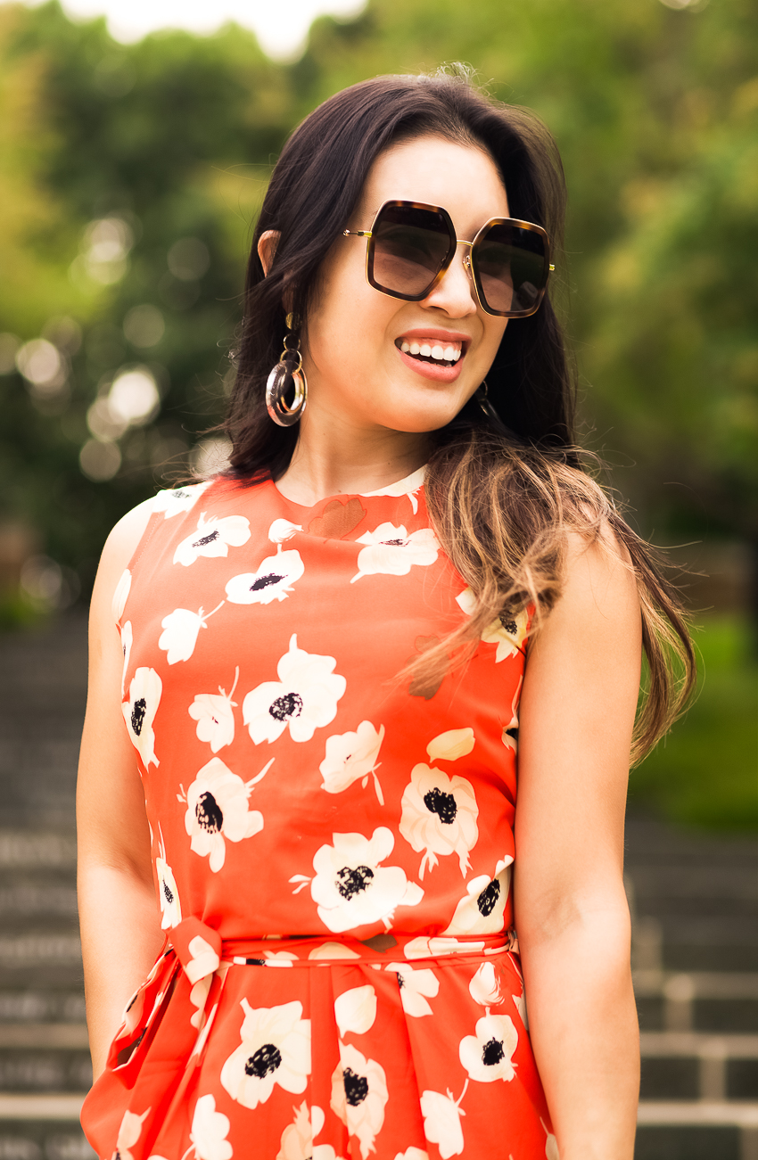 red-orange floral jumpsuit, trask carli slide | frost #optforoptimism - What is Happiness? 3 Things I've Learned featured by popular Dallas lifestyle blogger Cute & Little