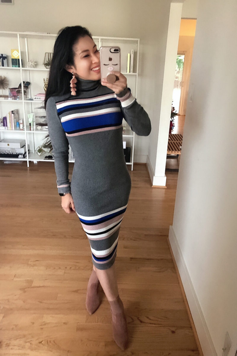 Outfit Quickie: Classy Striped Sweater Dress For The Office