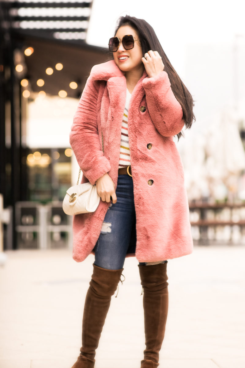 Stylish In The Cold: Pink Faux Fur Coat