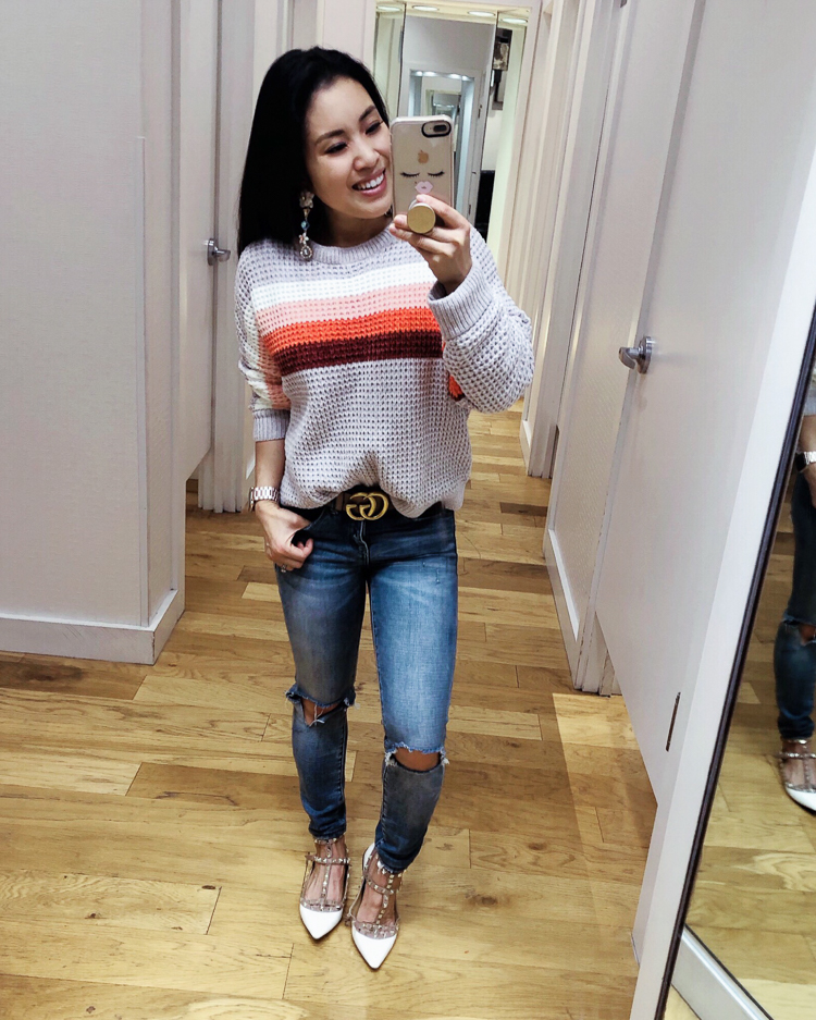 cute & little | dallas petite fashion blog | express striped pullover sweater | casual winter outfit try-on - Express Winter Sale Try-On featured by top Dallas fashion blog, Cute & Little