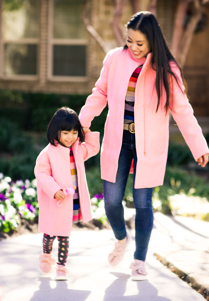 cute & little | dallas petite fashion blog | j.crew factory pink city coat, j.crew factory girls pink mini city coat | mommy daughter winter matching twinning outfit - Pretty in Pink: Mommy and Me JCrew City Coat featured by top Dallas fashion blog, Cute & Little