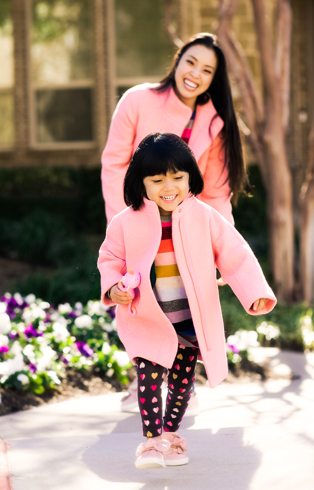 cute & little | dallas petite fashion blog | j.crew factory pink city coat, j.crew factory girls pink mini city coat | mommy daughter winter matching twinning outfit - Pretty in Pink: Mommy and Me JCrew City Coat featured by top Dallas fashion blog, Cute & Little