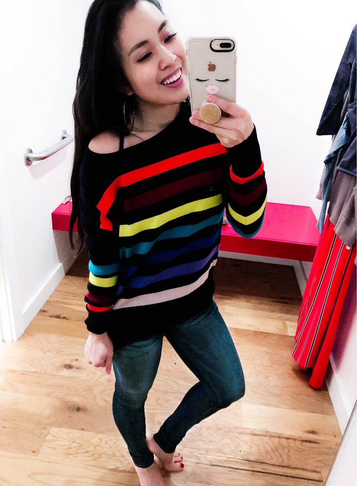 cute & little | dallas petite fashion blog | express striped crew neck sweater | casual winter outfit try-on - Express Winter Sale Try-On featured by top Dallas fashion blog, Cute & Little