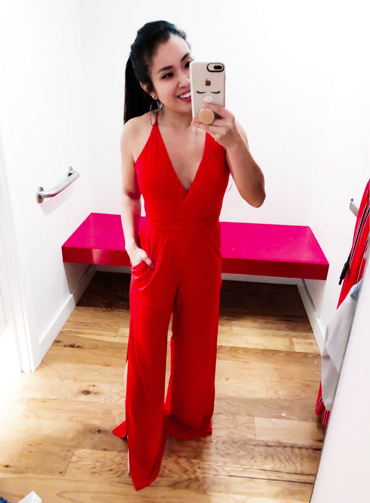 cute & little | dallas petite fashion blog | express belted open leg jumpsuit | casual winter outfit try-on - Express Winter Sale Try-On featured by top Dallas fashion blog, Cute & Little
