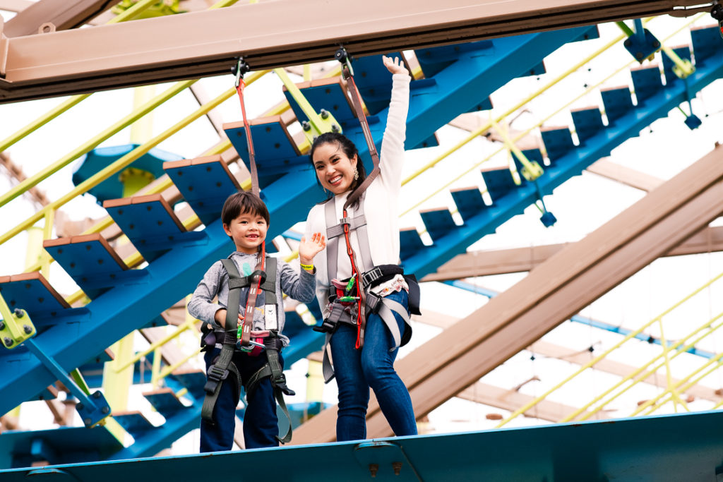 cute & little | dallas mom family lifestyle blog | great wolf lodge grapevine review weekend staycation tips | howlers peak ropes course | Great Wolf Lodge Grapevine Review featured by top Dallas blogger, Cute & Little; image of mom and son 