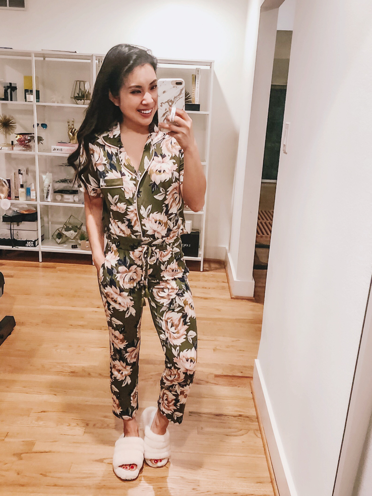 cute & little | dallas popular fashion blog | target stars above sleepwear pajamas try-on haul | olive pink floral beautifully soft review | Target Pajamas Try-On featured by top US petite fashion blog, Cute & Little; image of woman wearing floral pajamas from target