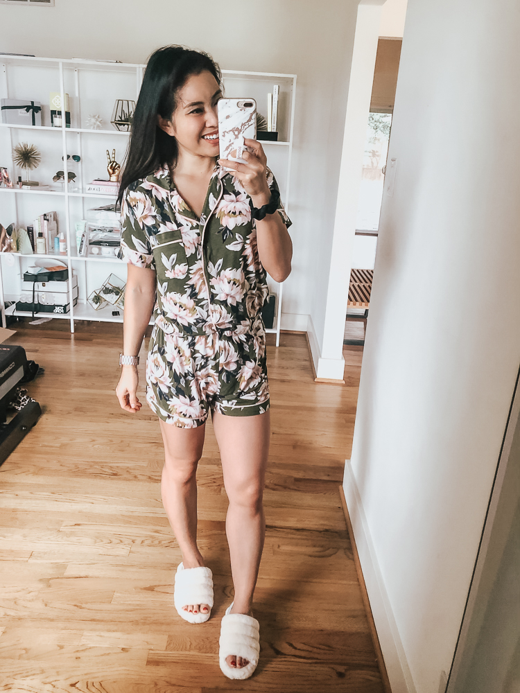 cute & little | dallas popular fashion blog | target stars above sleepwear pajamas try-on haul | olive pink floral simply cool review | Target Pajamas Try-On featured by top US petite fashion blog, Cute & Little; image of woman wearing floral pajamas from target