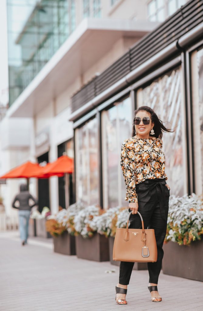 Personal goals featured by top US lifestyle blog, Cute & Little; image of woman wearing Loft Shirttail blouse, Express ankle pant, Prada bag, Gucci sunglasses, Baublebar earrings