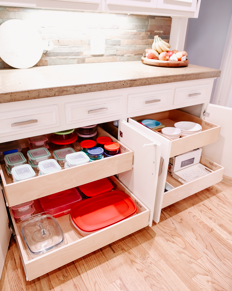 cute & little | popular dallas home blogger | shelfgenie home improvement organization review | quick and easy tips to organize your kitchen | Quick Kitchen Organization Tips with ShelfGenie by popular Dallas petite fashion blog, Cute and Little: image organized shelfgenie glide-out drawers.