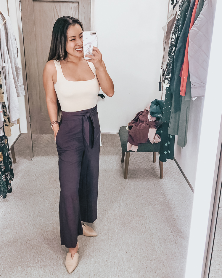 cute & little | dallas popular petite fashion blog | nordstrom anniversary sale 2019 dressing room try-on | leith square neck sleeveless sweater, leith wide leg crop pants | best of 2019 nsale | Nordstrom Anniversary Sale Try-On by popular Dallas petite fashion blog, Cute and Little: image of a woman in a Nordstrom dressing room wearing a Leith Square Neck Top and Leith Wide-Leg Crop Pants. 