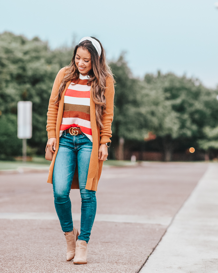 cute & little | dallas popular petite fashion blog | nordstrom anniversary sale 2019 top must-have picks | bp ribbed longline cardi, madewell stripe pullover sweater, ag farrah jeans, vince camuto gigietta ankle booties | best of 2019 nsale | Nordstrom Anniversary Sale 2019: Must-Have Picks image of woman