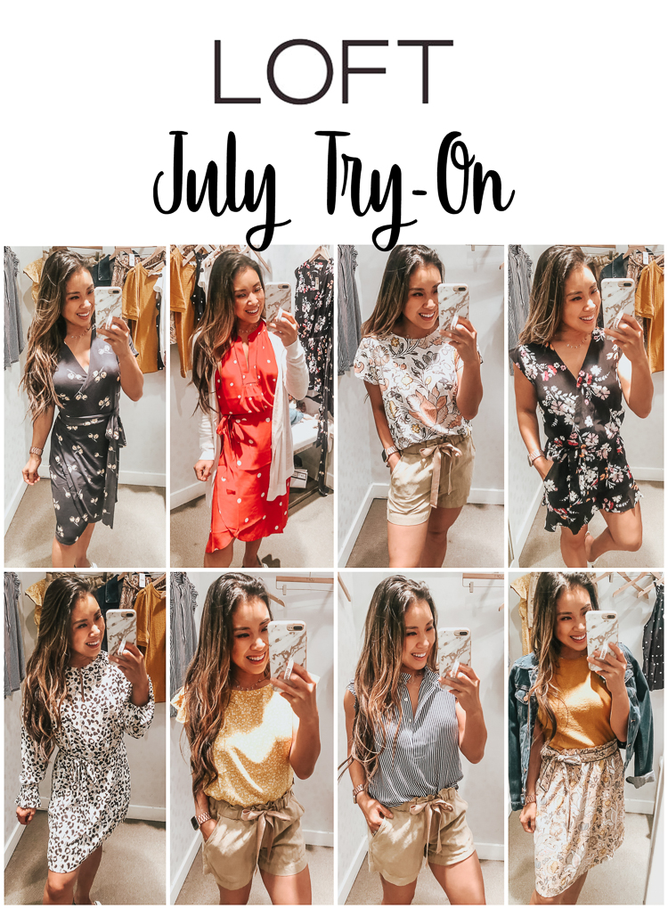 cute & little | popular dallas petite fashion blog | loft july 2019 dressing room try-on haul | LOFT Favorites: July Dressing Room Try-On by popular Dallas petite fashion blog, Cute and Little: collage image of woman trying on various clothing items from the LOFT.