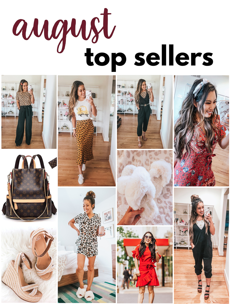 cute & little | august 2019 top sellers | August 2019 Top Sellers by popular Dallas petit fashion blog, Cute and Little: collage image of a woman wearing top seller items.