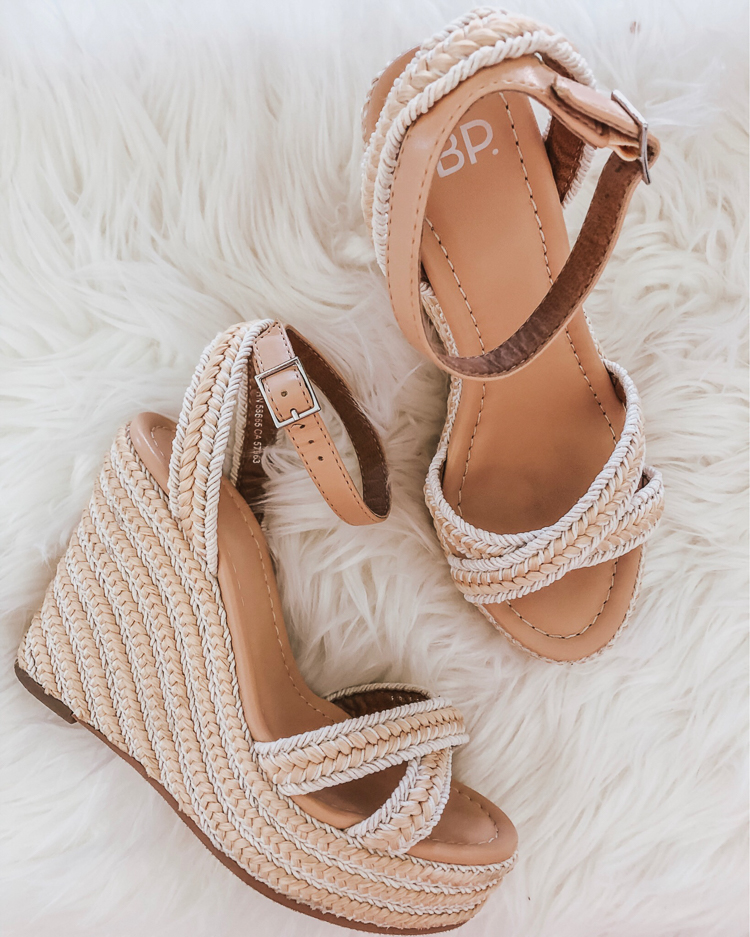 cute & little | august 2019 top sellers | nordstrom bp gabby straw woven espadrille wedges | August 2019 Top Sellers by popular Dallas petit fashion blog, Cute and Little: image of a Nordstrom BP Gabby Woven Wedge Sandal.