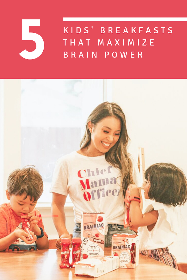 cute & little | popular dallas mom parenting blog | kids healthy quick easy breakfast ideas school | 5 Easy Breakfast Ideas for Kids That Maximize Brain Power by popular Dallas lifestyle blog, Cute and Little: image of mom and her kids in the kitchen eating Brainiac yogurts.