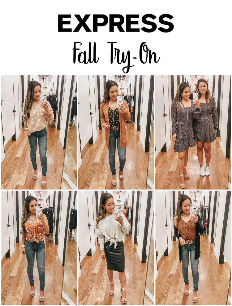 cute & little | dallas petite fashion blog | express fall september october try-on | Express Fall Try-On October 2019 by popular Dallas petite fashion blog, Cute and Little: collage image of a woman wearing various outfits from Express.