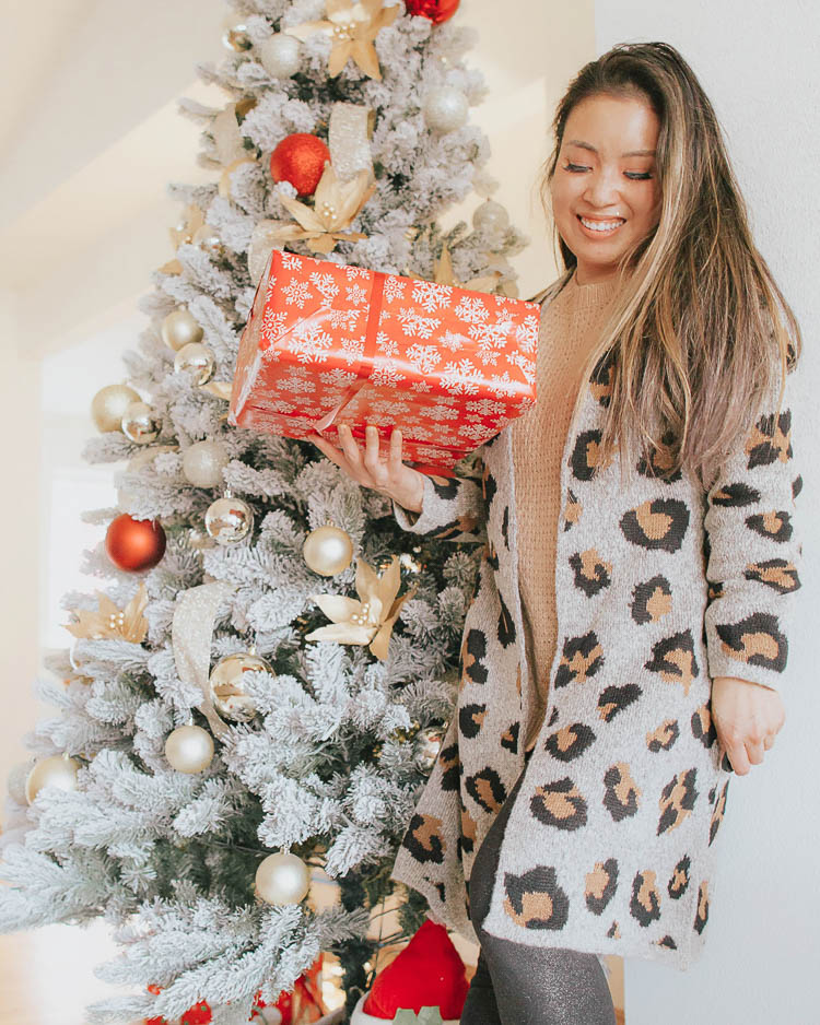 cute & little | dallas petite fashion blog | holiday gift guide cozy ideas | jcpenney budget affordable | leopard cardigan, slippers