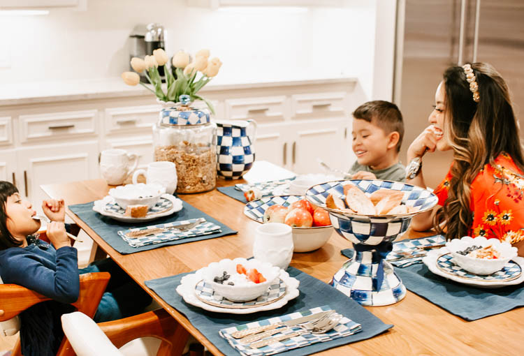 cute & little | mackenzie childs royal check dining table setting spring tablescape | family dining table setup