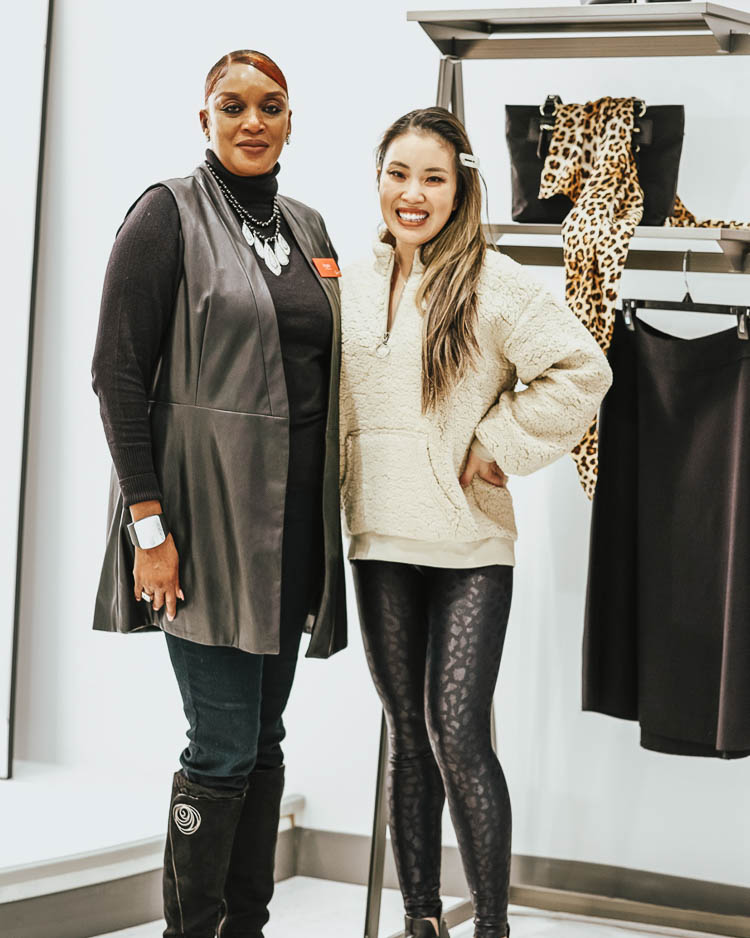 cute & little | dallas petite fashion blog | penney's styling room review | jcpenney spring try-on haul | JCPenney Favorites by popular Dallas fashion blog, Cute and Little:  image of a woman standing with a JCPenney fashion consultant. 