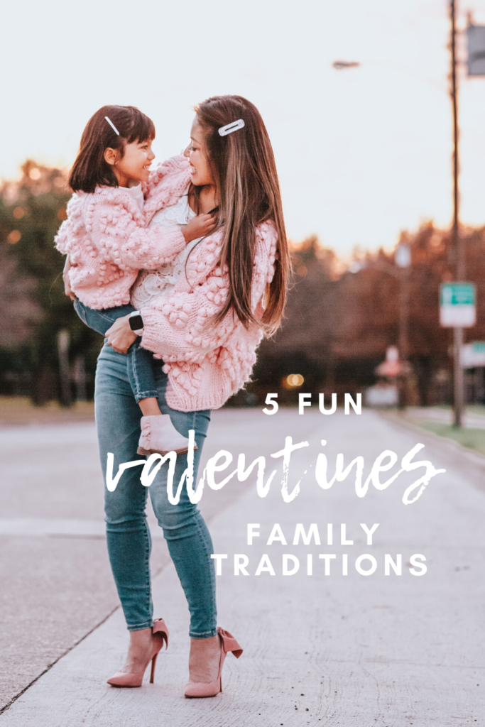 cute & little | dallas family mom blog | Valentine's Day Traditions by popular Dallas lifestyle blog, Cute and Little: image of a mom and daughter wearing pink shoes, Chicwish Knit Your Love Cardigan in Pink, American Eagle AE SUPER HIGH-WAISTED JEGGING, and H&M 7-pack Hair Clips.
