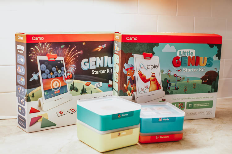 cute & little | stem education learning at home | osmo review | Stem Games by popular Dallas lifestyle blog, Cute and Little: image of Osmo Genius Starter Kit and Osmo Little Genius Starter Kit.