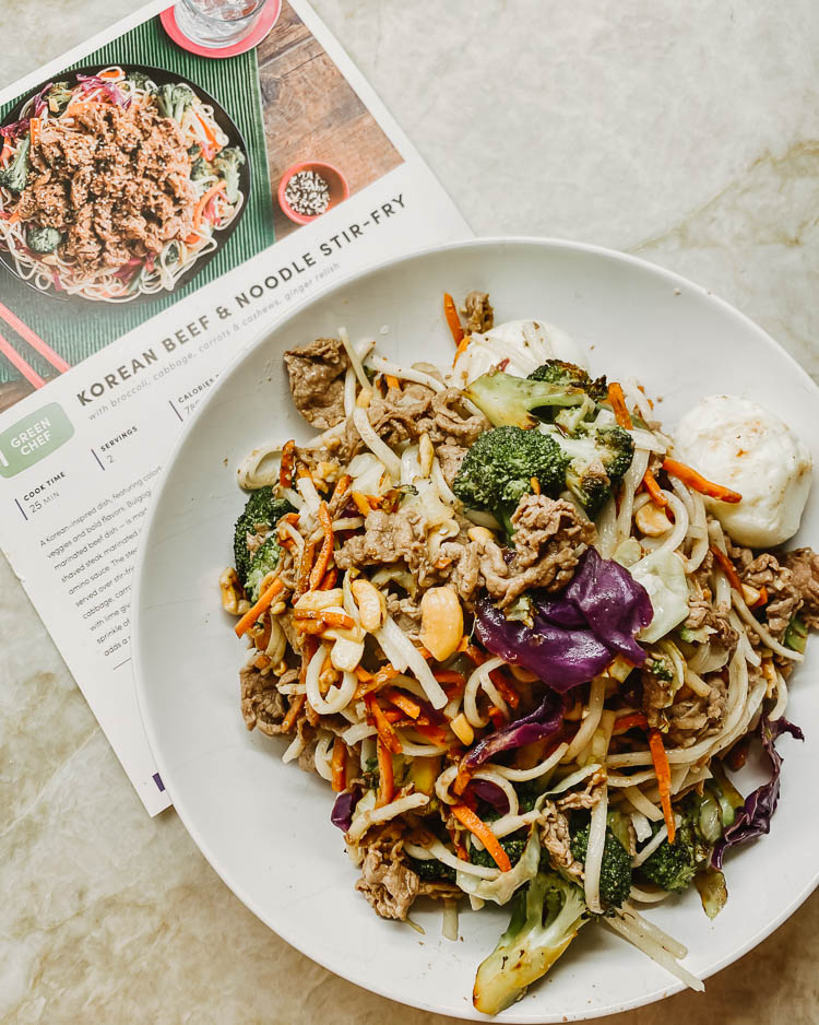 comparing 5 different home meal delivery kits | best meal delivery kit | green chef review | Meal Delivery Service Reviews by popular Dallas lifestyle blog, Cute and Little: image of Korean Beef and Noodle Stir-Fry from Green Chef. 