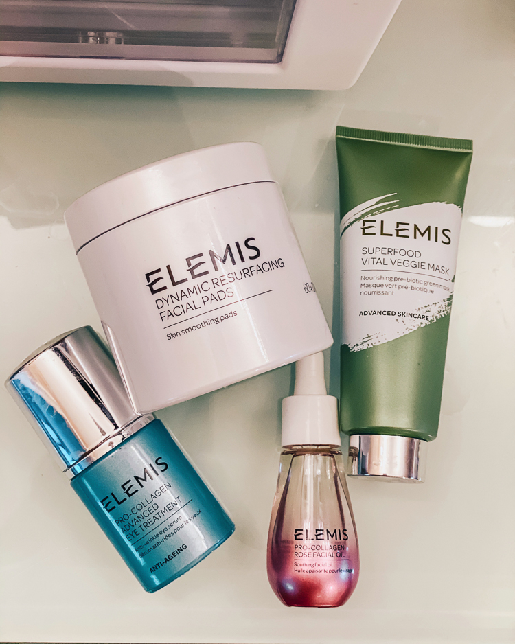 cute & little | dallas beauty blog | elemis favorites combination skin pro-collagen | Memorial Day Sales by popular Dallas life and style blog, Cute and Little: image of Elemis Dynamic Resurfacing Facial Pads, Elemis pro-collagen advanced eye treatment, Elemis superfood vital veggie mask, and Elemis pro-collagen oil. 