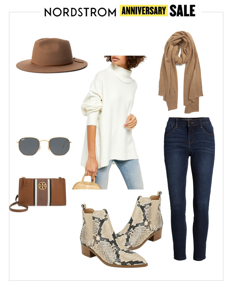 cute & little | dallas petite fashion blog | nordstrom anniversary sale nsale 2020 | cozy chic fall lookbook | Nordstrom Anniversary Sale by popular Dallas petite fashion blog, Cute and Little: image of 'Wesley' Wool Fedora BRIXTON, Afterglow Mock Neck Top FREE PEOPLE, 51mm Hexagonal Flat Lens Sunglasses RAY-BAN, Cashmere Scarf HALOGEN®, Yale Chelsea Boot MARC FISHER LTD, Carson Stripe Leather Crossbody Bag TORY BURCH, and Ab-Solution Skinny Jeans WIT & WISDOM.