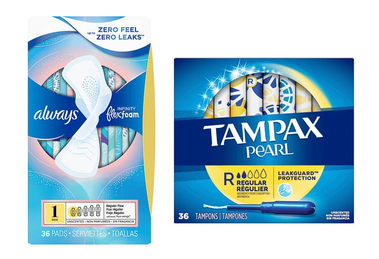 Monthly Tasks by popular Dallas lifestyle blog, Cute and Little: image of a box of Tampax Pearl tampons and Always infinity flex foam pads. 
