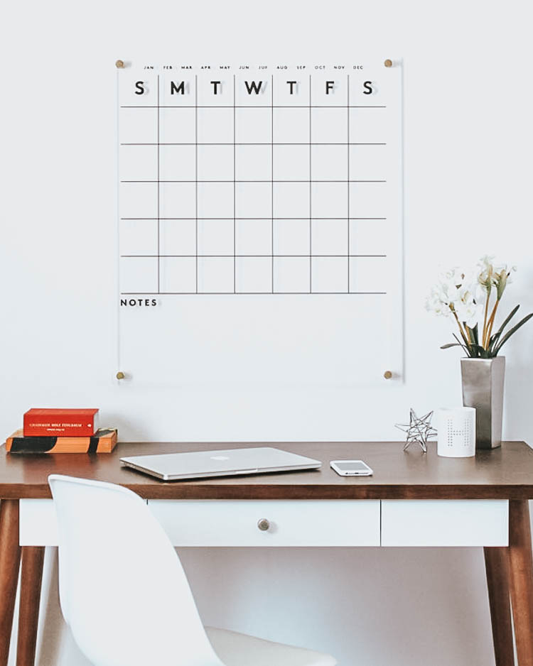cute & little | dallas lifestyle mom blog | how to plan organize for new month | productivity life tips | acrylic wall calendar | Monthly Tasks by popular Dallas lifestyle blog, Cute and Little: image of a Etsy GirlFridayAcrylics Dry erase calendar.