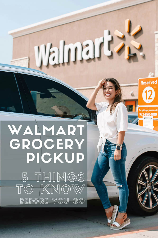 cute & little | dallas mom lifestyle blog | walmart online delivery grocery pickup review | Walmart Grocery Pickup Faq by popular Dallas lifestyle blog, Cute and Little: image of a woman standing in front of her car in a Walmart parking lot. 
