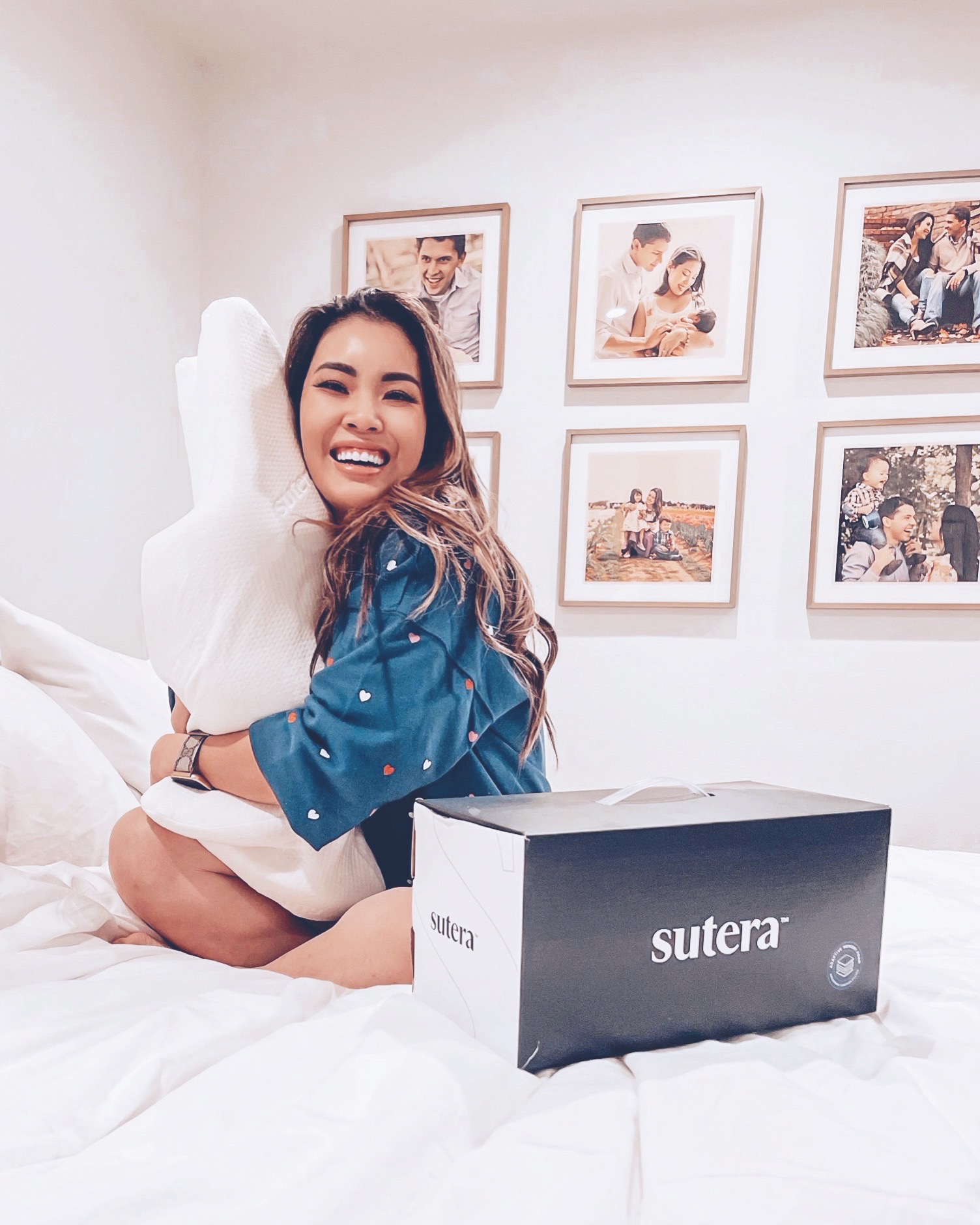 cute & little | dallas petite fashion blog | walmart beauty self care products must-have | sutera sleep pillow |Walmart Self Care Products by popular Dallas lifestyle blog, Cute and Little: image of a woman holding a Suter dream deep pillow. 