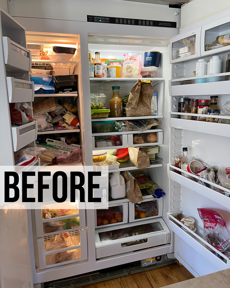 cute & little | dallas mom lifestyle blog | fridge organization tips and must-haves from walmart |Walmart Fridge Organization by popular Dallas lifestyle blog, Cute and Little: before image of the inside of a fridge. 
