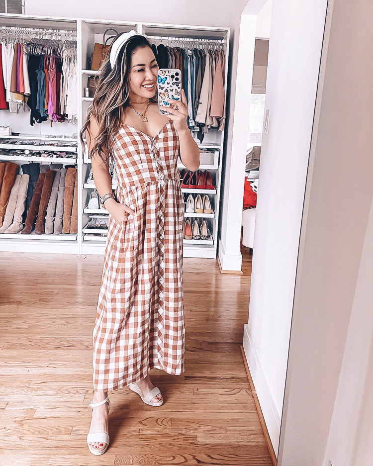 cute & little | dallas petite fashion blog | target 2021 spring dresses try-on review |Target Spring Dresses by popular Dallas petite fashion blog, Cute and Little: image of a woman wearing a Target A New Day button front dress. 