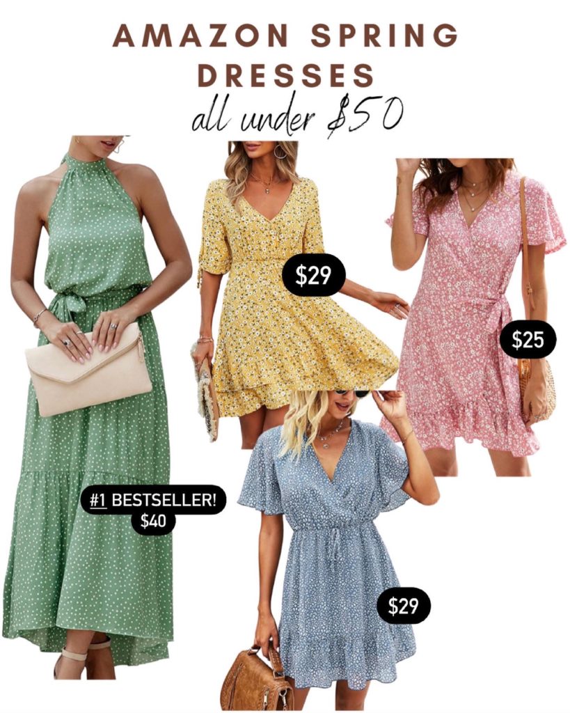 cute & little | dallas petite fashion blog | amazon spring summer dresses mom daughter wedding guest graduation vacation photoshoot | Spring Dresses From Amazon by popular Dallas petite fashion blog, Cute and Little: collage image of floral print spring dresses from Amazon. 