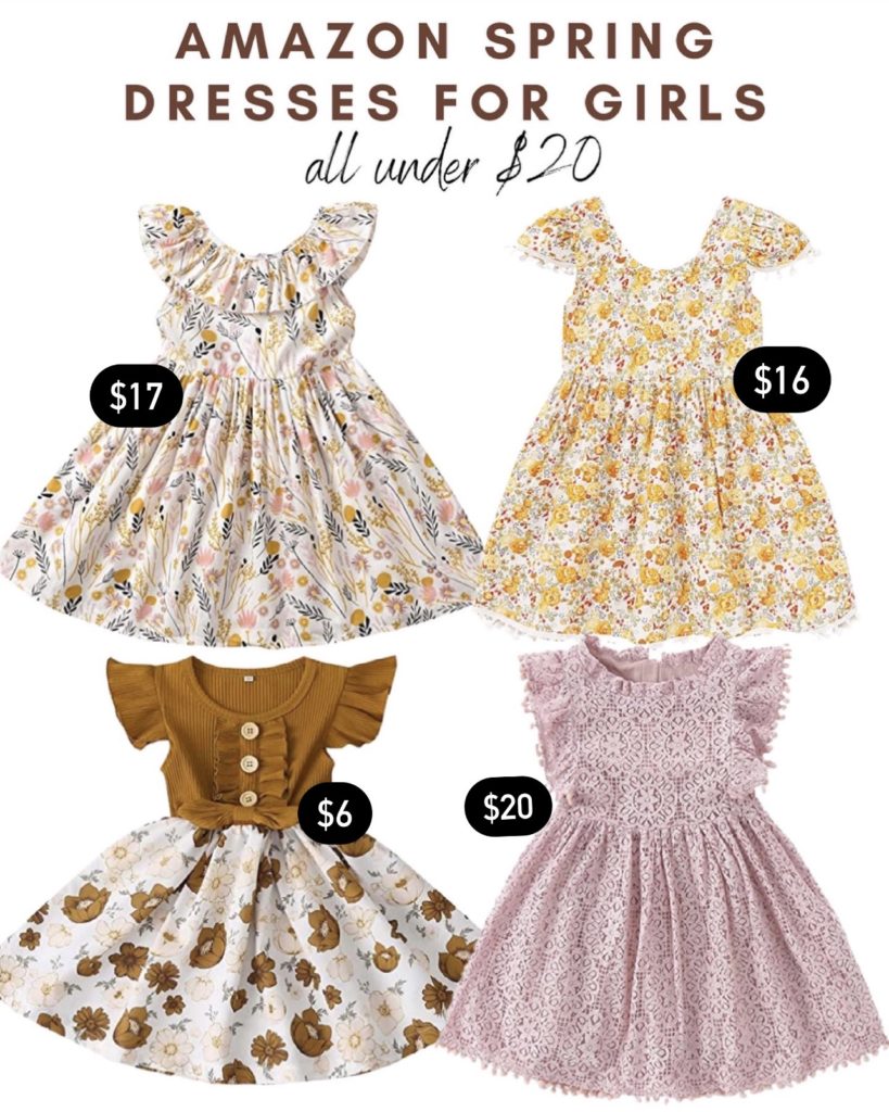 cute & little | dallas petite fashion blog | amazon spring summer dresses mom daughter wedding guest graduation vacation photoshoot | Spring Dresses From Amazon by popular Dallas petite fashion blog, Cute and Little: collage image of girls floral print dresses from Amazon. 