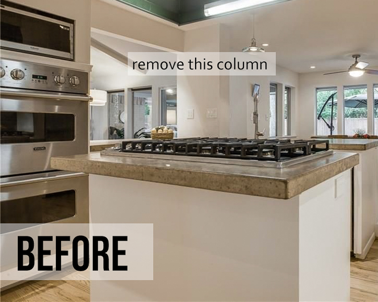 cute & little | dallas home blogger | white kitchen remodel mid-century modern | Mid Century Modern Kitchen by popular Dallas life and style blog, Cute and Little: image of a kitchen with dark counter tops, dark lighting, and white cabinets. 
