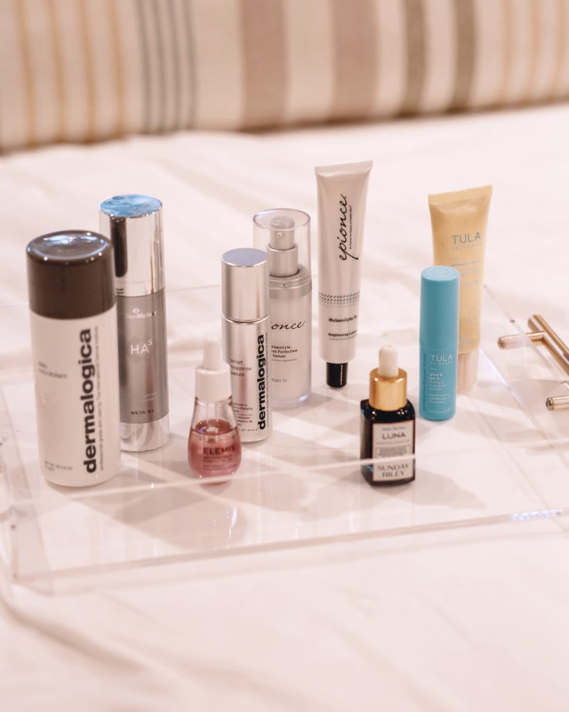 cute & little | dallas beauty blogger | dermstore anniversary sale: must-have beauty | skincare | Dermstore Anniversary Sale by popular Dallas beauty blog, Cute and Little: image of DermaStore skincare products in an acrylic tray. 
